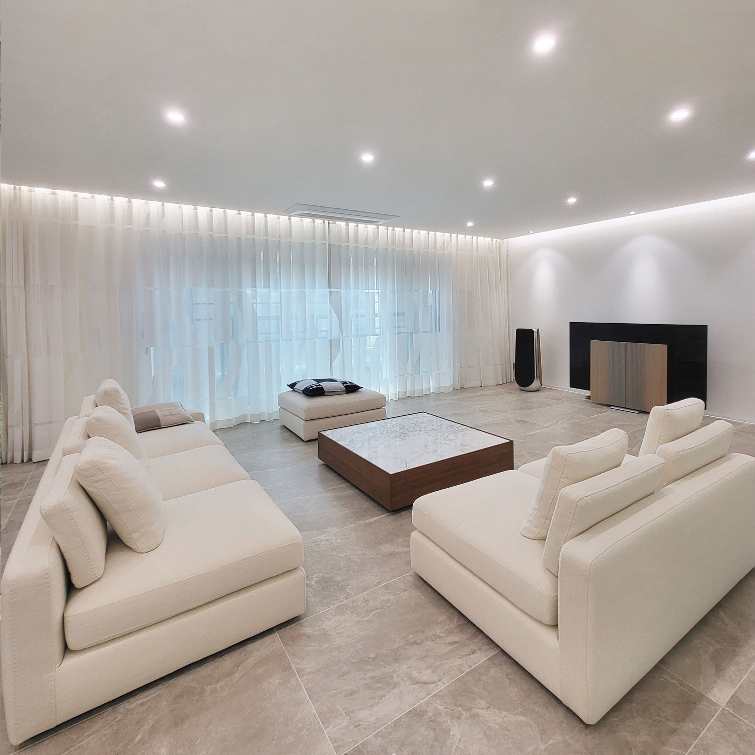 High-end living room white interior Styling